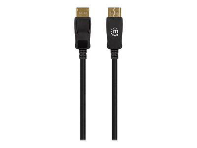 Manhattan displayport 1.4 cable, 8k@60hz, 1m, braided cable, male to male, with latches, fully shielded, black, lifetime warranty, polybag - displayport cable - displayport (m) to displayport (m) - displayport 1.4 - 1 m - 4k support, 8k support - black |-null