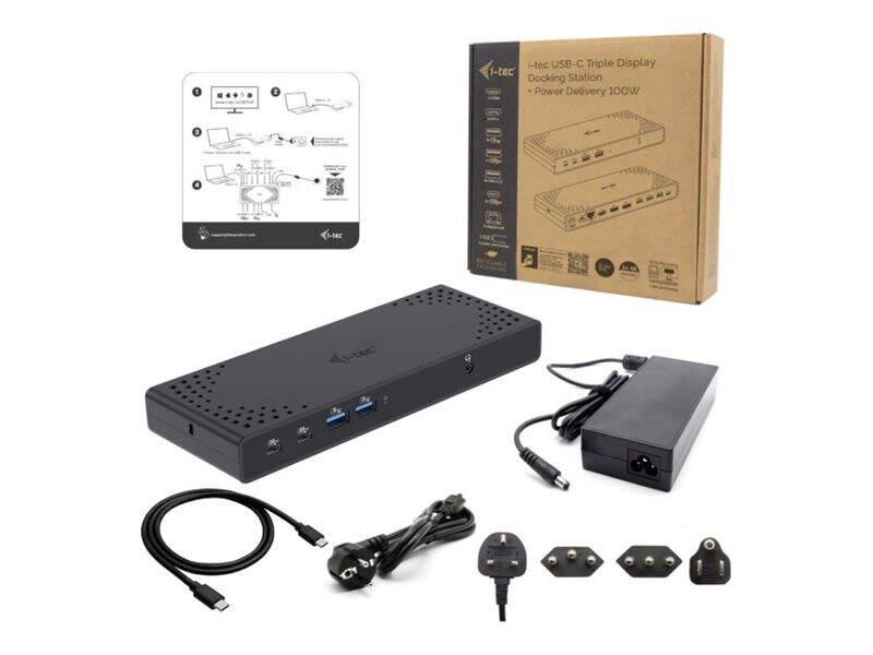 I-tec c31triple4kdockpd USB-c triple display docking station 2x displayport HDMI 4k 100w pd charger gbe black-null