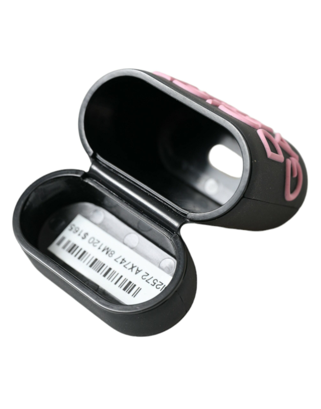 Black pink silicone embossed logo AirPods case-null