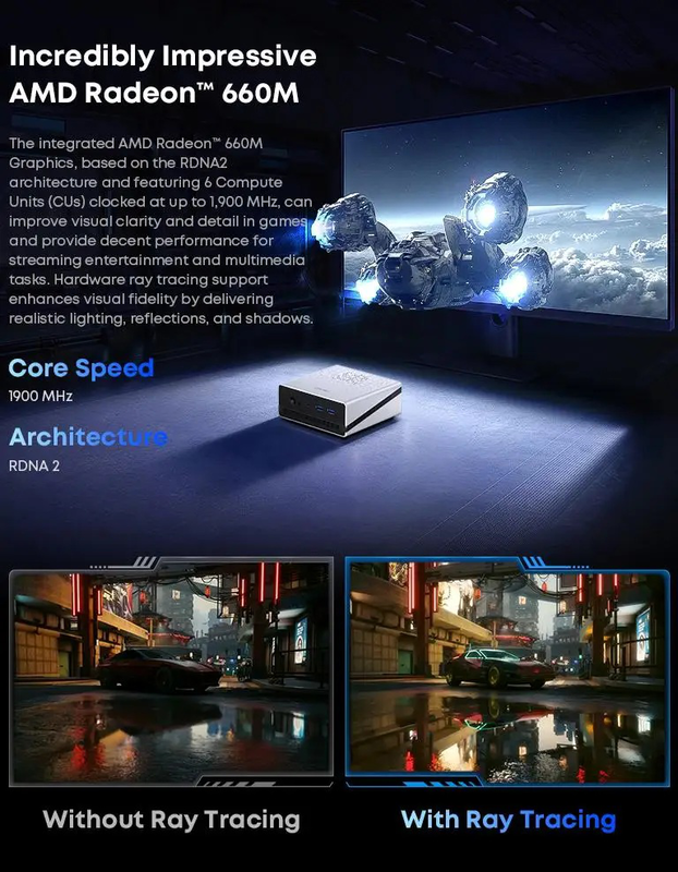 Chuwi  mini pc ryzen 5 6600h 16GB ddr5, 512GB pcie 3.0 SSD, Wi-Fi 6 | bluetooth 5.2, 2.5 gigabit lan, win11 pro, , medium-null