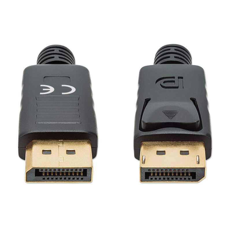 Manhattan displayport 1.4 cable, 8k@60hz, 2m, pvc cable, male to male, with latches, fully shielded, black, lifetime warranty, polybag - displayport cable - displayport (m) to displayport (m) - displayport 1.4 - 300 v - 2 m - 4k120hz support, 8k60hz suppo-null