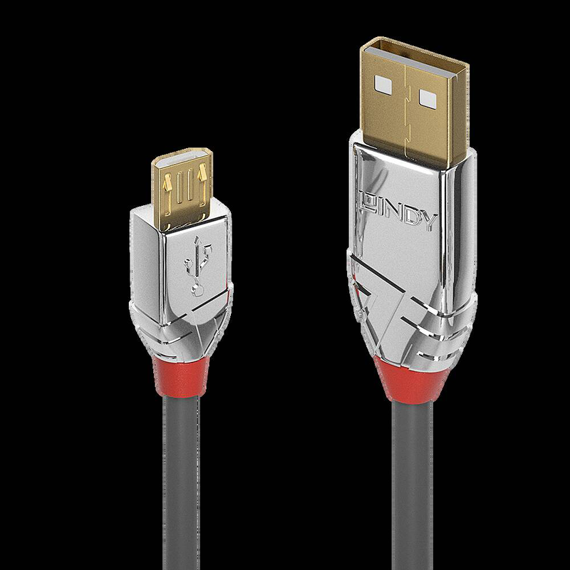 Lindy cromo - USB cable - USB (m) to micro-USB type b (m) - USB 2.0 - 5 m - round - grey-null