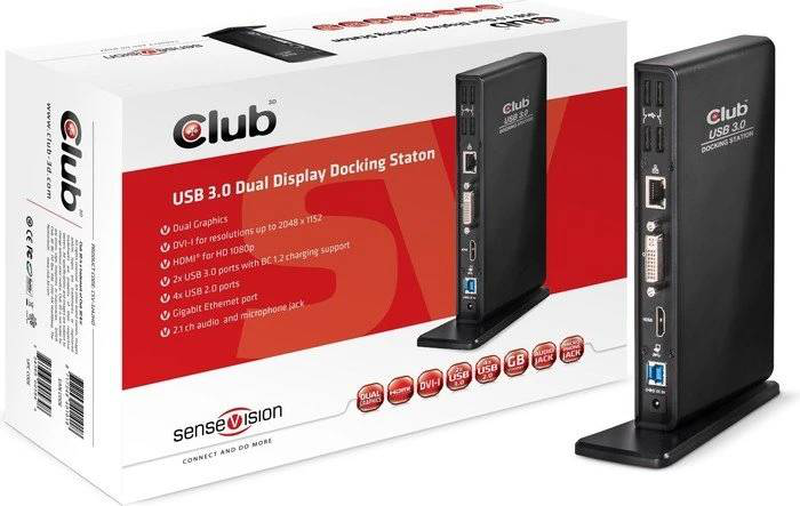 Club 3d csv-3242hd USB 3.0 type-a dual display docking station dvi HDMI full HD gigabit ethernet 6-port USB black-null