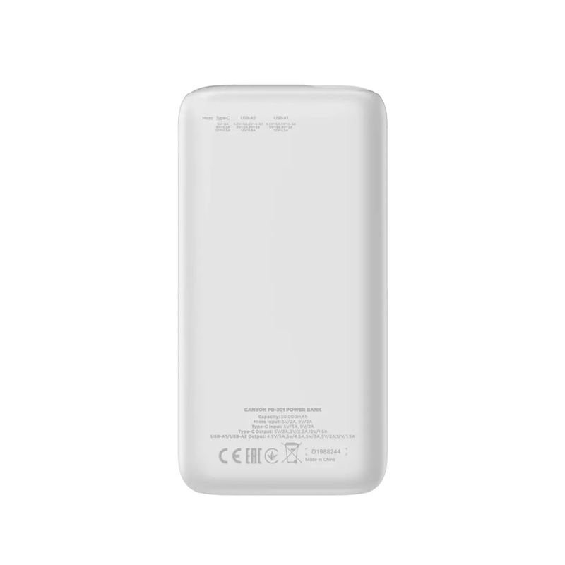 Canyon power bank 30000mAh 20w with 2 USB-a and Type-C ports quick charge 3.0, , medium-null