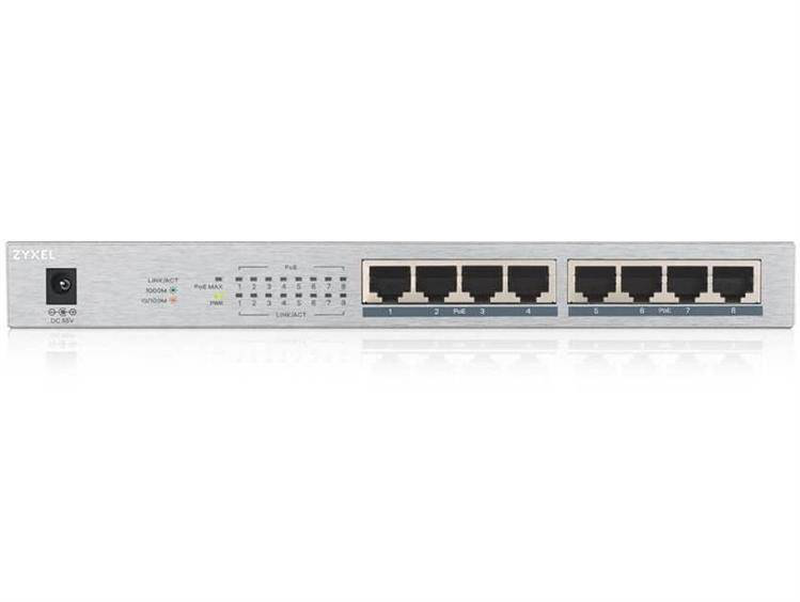 Zyxel gs1008hp 8-port gigabit poe+ unmanaged switch 60w metal desktop wall-mountable-null