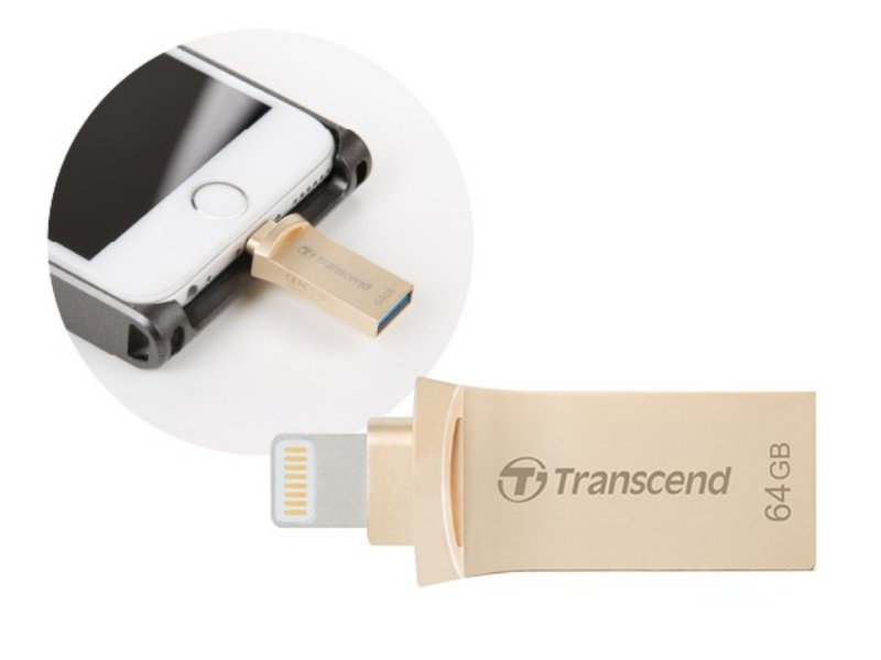 Memory stick 64GB jetdrive go 500, lightning + USB 3.1 dual connectors, για iPhone, ipod, ipad, μεταλλικό, 2yw, σε χρυσό - transcend, , medium-null