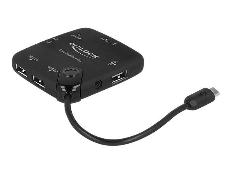 Delock micro USB otg card reader + 3 port USB hub / card reader (ms, ms pro, mmc, sd, ms duo, ms pro duo, rs-mmc, transflash, microsd, mmcmicro, sdhc, ms micro, microsdhc, sdxc, microsdxc, ms pro-hg) / USB, , medium-null