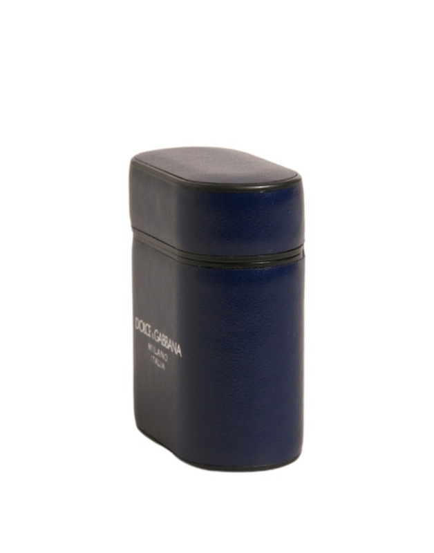 Blue leather logo print flip holder AirPods case-null