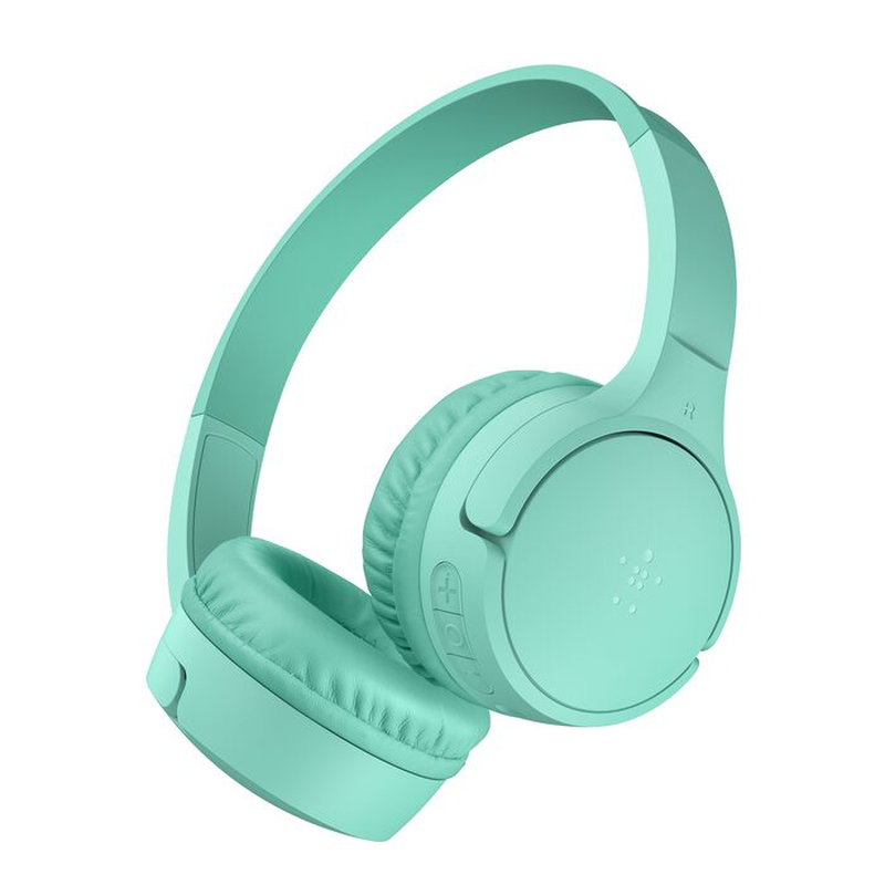 Belkin soundform mini kids wireless on-ear headphones 85db volume limit bluetooth 5.0 30h built-in mic mint-null
