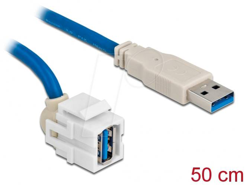 Delock keystone module USB 5GBps type-a female to type-a male 0.5 m | white-null