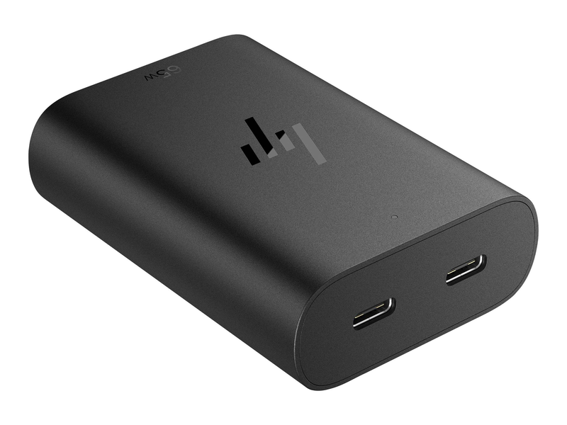 Hp 65w USB-c laptop charger 600q8ut dual-device USB-c plus USB-a power delivery for hp laptops eu black-null