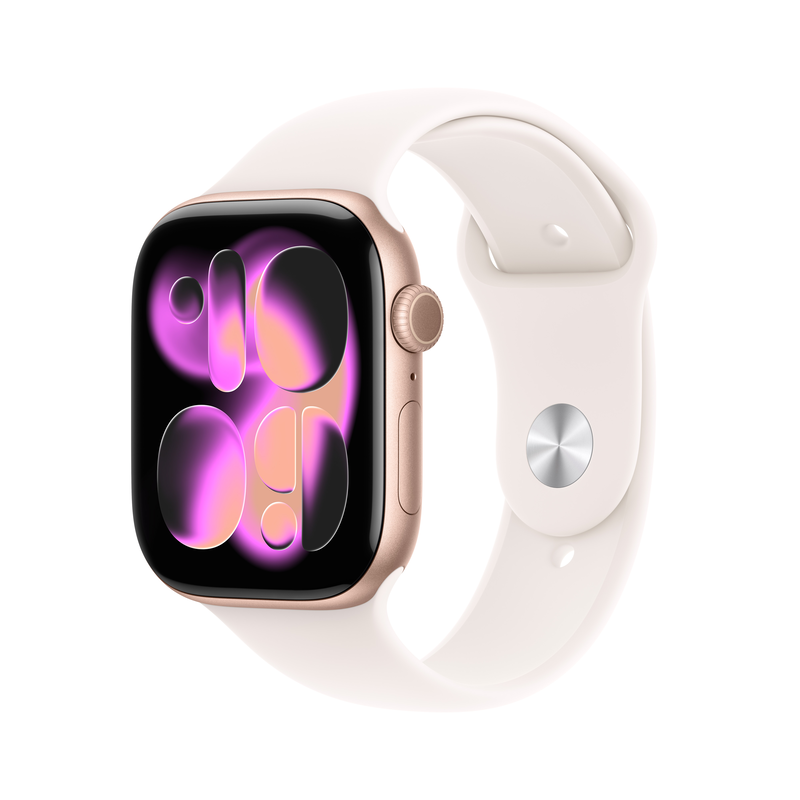 Apple watch series 11 GPS 46mm rose gold aluminium case with pink sport band - m/l, , medium-null
