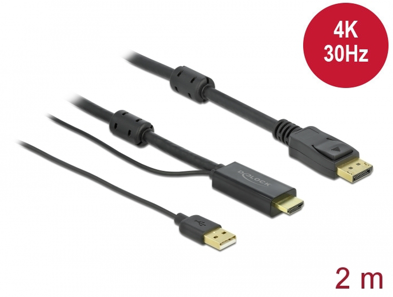 Delock - video / audio cable - HDMI, USB (power only) male to displayport male - 2 m - triple shielded - black - 4k support-null