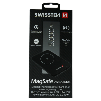 Swissten wireless powerbank 5000mAh for iPhone 12 / 13 / 14 / 15 series MagSafe compatible