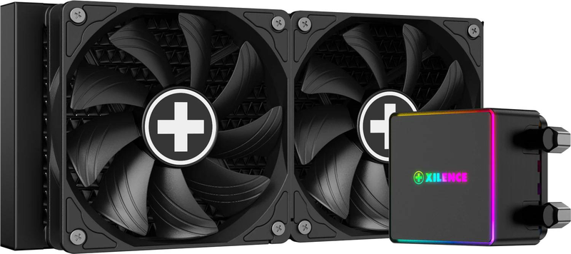Xilence lq240pro 240mm aio liquid CPU cooler, 300w, argb pump, dual 120mm fdb pwm fans, copper base, black-null
