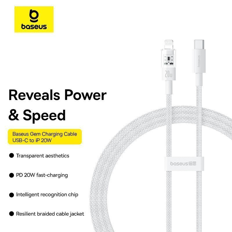 Baseus cable lightning to USB-c gem series 1.0m 20w white, , medium-null
