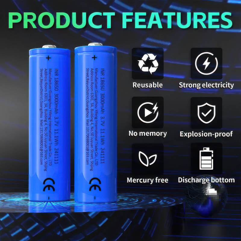 18650 lithium-ion battery 3.7v 3000mAh - high capacity, , medium-null