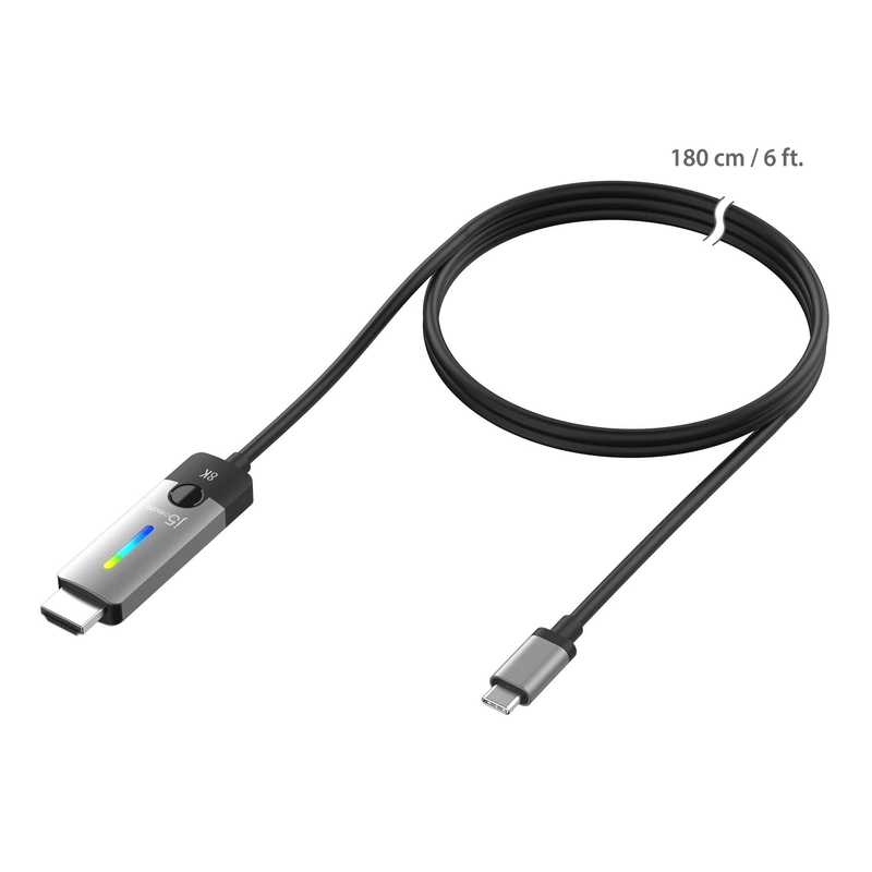 J5create jcc157 USB-c to HDMI 2.1 8k cable 8k@60hz 4k@144hz hdr dp alt mode 1.8m space grey jcc157-n-null