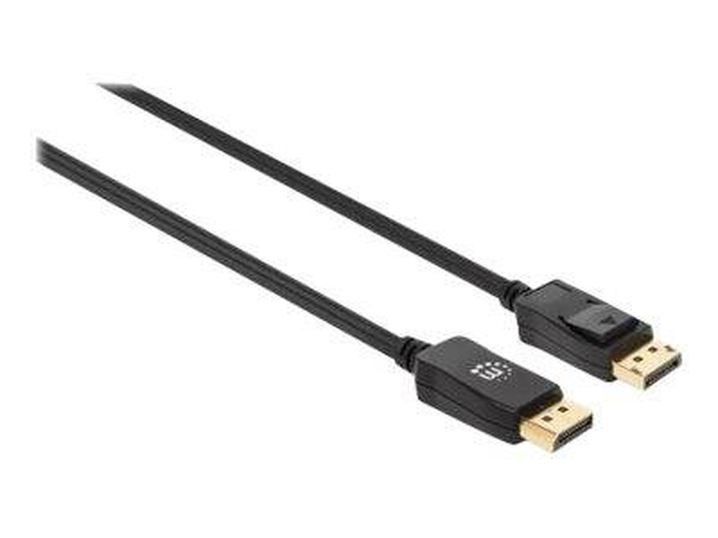 Manhattan displayport 1.4 cable, 8k@60hz, 2m, braided cable, male to male, with latches, fully shielded, black,-null