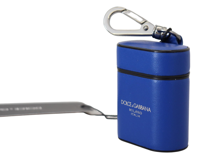 Blue leather silver metal logo AirPods case-null