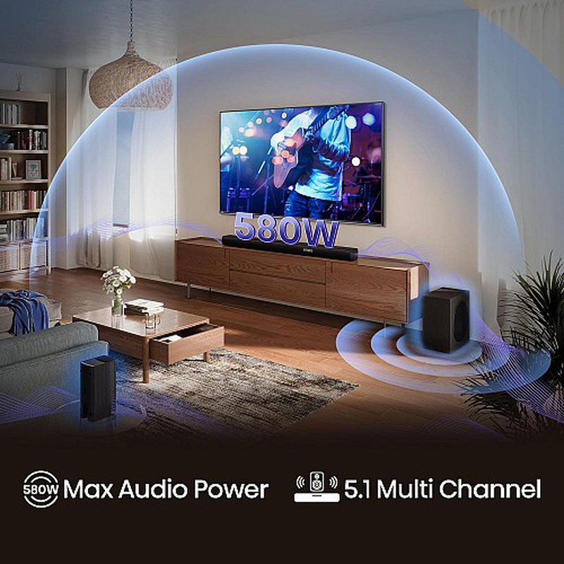 Hisense soundbar ax5100q 5.1 ch, 580w, hi-concerto, dolby atmos, dts:x, semi wireless rear surround speakers-null