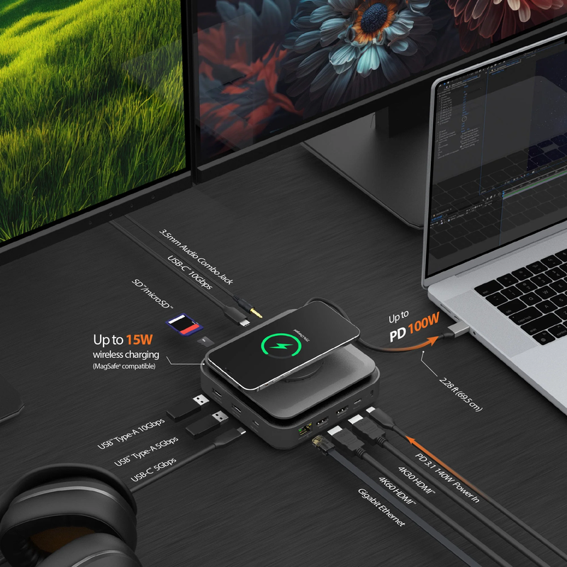 J5create dock USB-c dual display 4k mst MacBookm3 HDMI/rj45/sd/USB/pd + wireless charger jcd3199, , medium-null