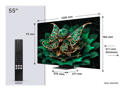Tcl smart TV 55" 4k qd-mini led 55c7k (2025), Black, medium