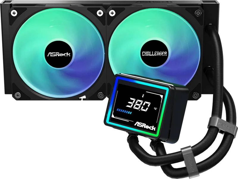 Asrock challenger 240 digital black argb liquid CPU cooler 240mm aio 3in display dual 120mm fans copper-null
