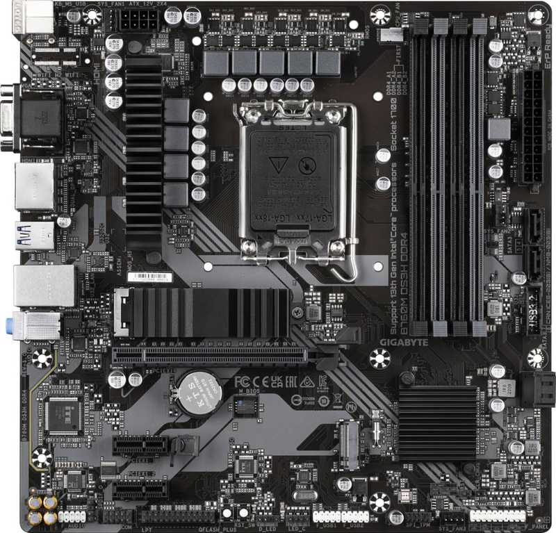 Gigabyte b760m ds3h ddr4 micro-atx motherboard lga 1700 intel b760 pcie 4.0 x16 dual m.2 2.5GBe USB-c HDMI dp black-null