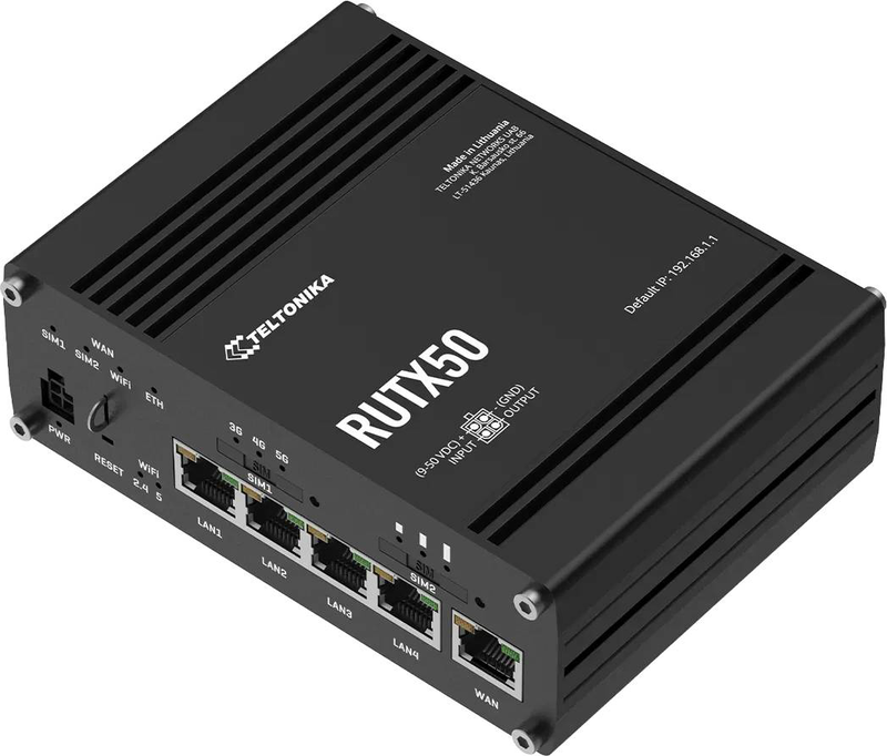 Teltonika rutx50 industrial 5G router dual sim Wi-Fi 5 5x gigabit ethernet gnss digital i/o rutos grey-null