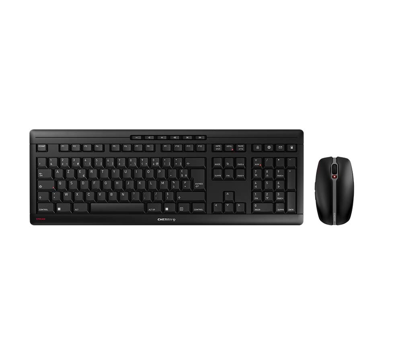 Cherry stream desktop - keyboard and mouse set - wireless - 2.4 GHz - french - key switch: cherry sx - black, , medium-null