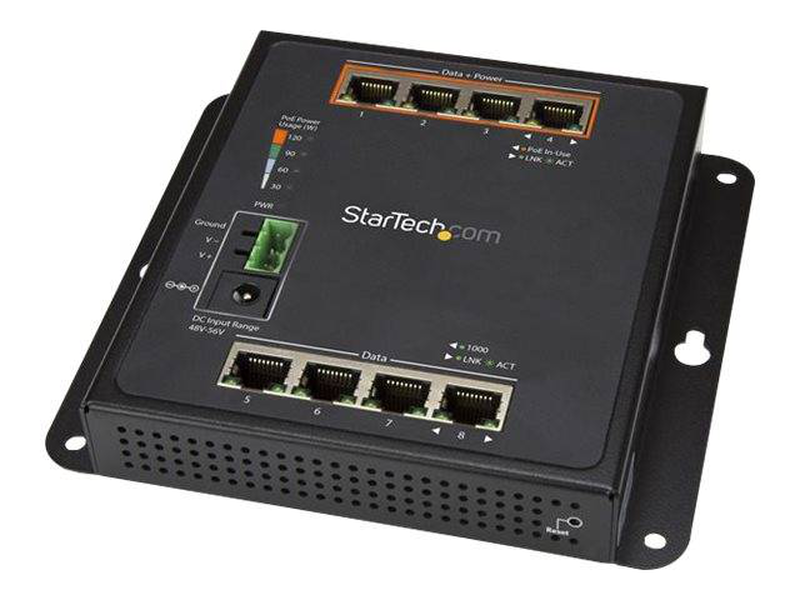 Startech.com 8-port (4 poe+) gigabit ethernet switch - managed - wall mount with front access, , medium-null