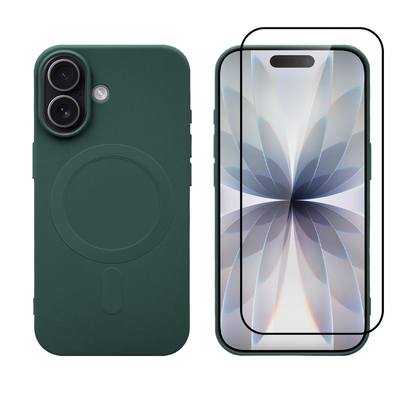 iPhone 17 MagSafe silicone case & full face glass green, Green, medium