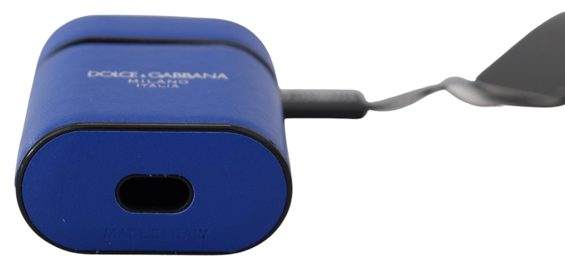 Blue leather silver metal logo AirPods case-null