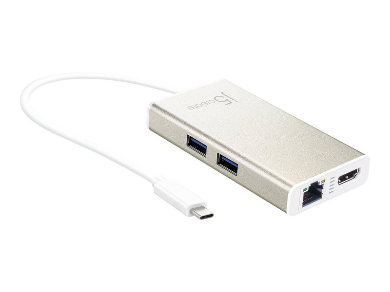J5create jca374 USB-c multi-adapter 4k HDMI gigabit ethernet 2x USB 3.0 5GBps 60w pd champagne metallic-null