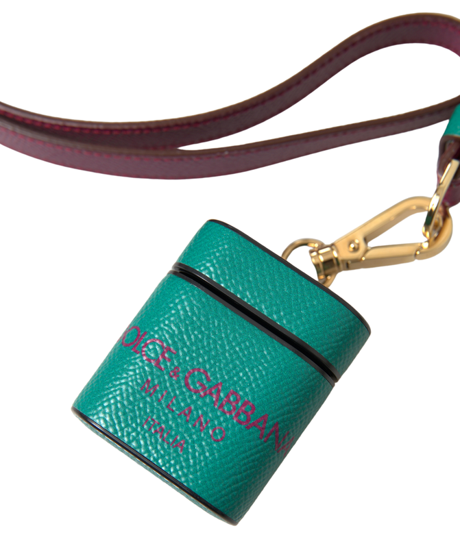 Green maroon calf leather logo print strap AirPods case-null