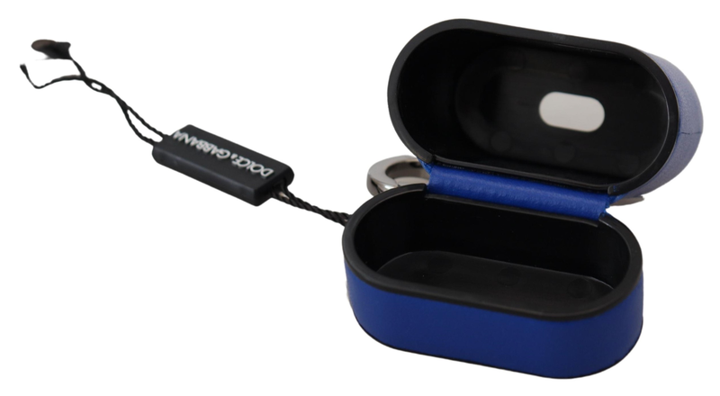 Blue leather silver metal logo AirPods case-null