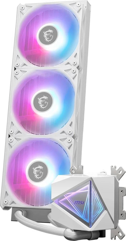 Msi mag coreliquid i360 argb aio liquid CPU cooler 360mm 3x120mm argb fans intel lga1851 AMD am5 white-null