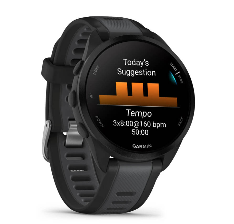 Garmin forerunner 165 / black / sport watch with band / silicone / slate grey / wrist size: 126-203 mm / display 1.2" / 4GB / bluetooth, ant+ / 39 g, , medium-null