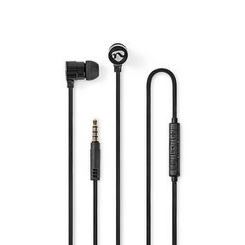 Wired headphones 1.2 m flat cable in-ear built-in microphone aluminium black, , medium-null