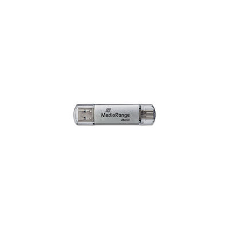 Mediarange USB 3.2 Gen 1 combo flash memory drive with USB-a and USB-c&reg;, with protective caps, silver, 256GB-null