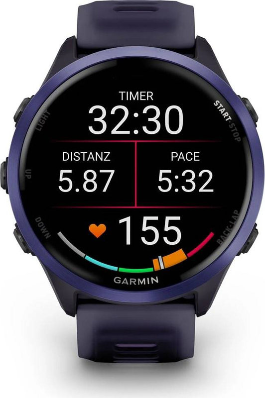 Garmin forerunner 570 GPS running smartwatch | 47mm | amOLED | indigo aluminium | translucent imperial purple/indigo band, , medium-null