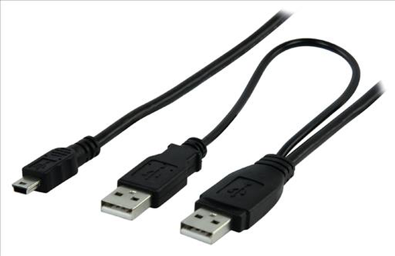 1.00 m USB y-cable USB a male + USB a male - USB mini 5-pin black, , medium image number null