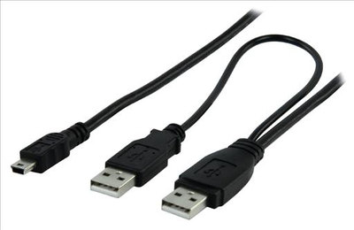 1.00 m USB y-cable USB a male + USB a male - USB mini 5-pin black