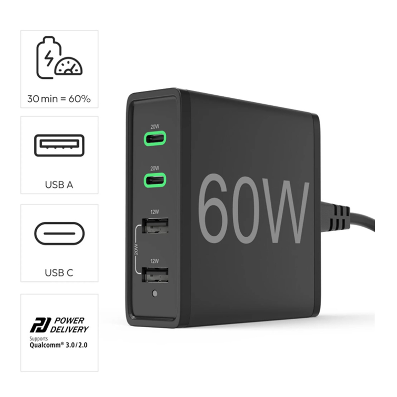 Hama charger 60w black 4 ports, , medium-null
