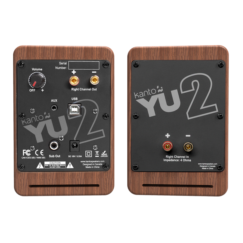 Kanto yu2 100w powered desktop speakers with aux and USB inputs - walnut, pair-null