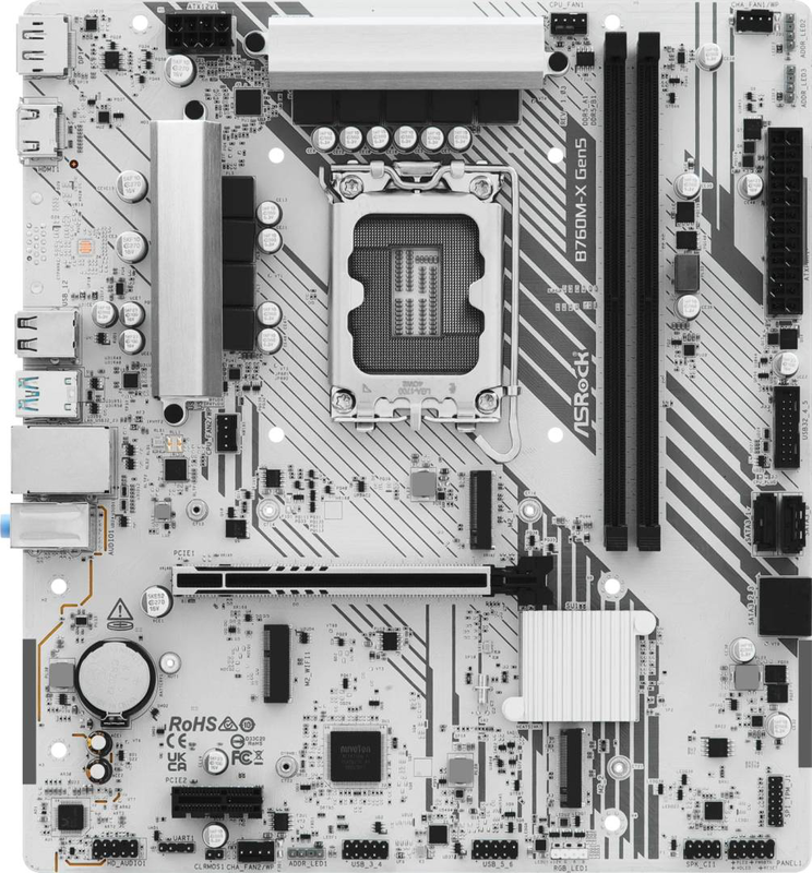 Asrock b760m-x Gen5 motherboard | intel b760 | lga1700 | micro atx | ddr5 7200+ oc | pcie 5.0 x16 | 2&times; m.2 | HDMI + dp | dragon 2.5G lan, , medium-null