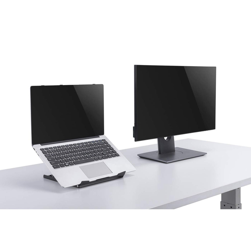 Manhattan laptop and tablet stand, adjustable (5 positions), suitable for all tablets and laptops up to 15.6", portable and lightweight, steel, black, lifetime warranty - notebook / tablet stand - 10" - 15.6" - black, , medium-null