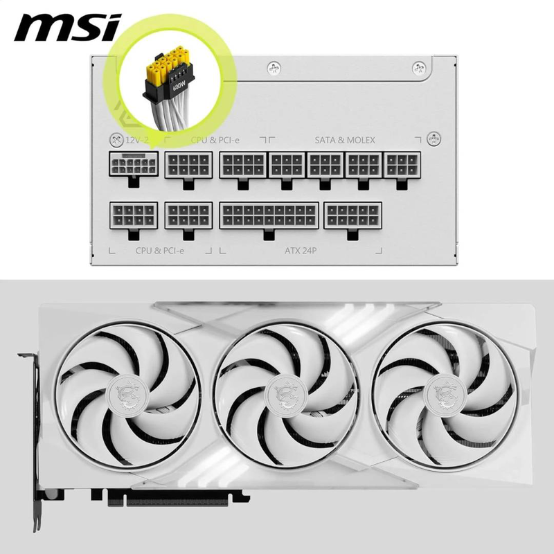 Msi mag a1000gl pcie5 1000w white power supply atx 3.1 80 plus gold fully modular 12v-2x6 600w pcie 5.1 135mm fdb-null