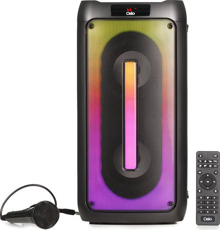 "osio obt-8020 portable bluetooth speaker with USB, led, aux, tf, rc, fm, tws and wired mic. – 60w" image number null